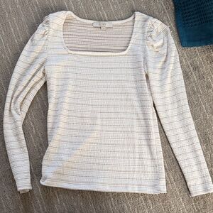 LOFT Cream Textured Square-Neck Long Sleeve Top